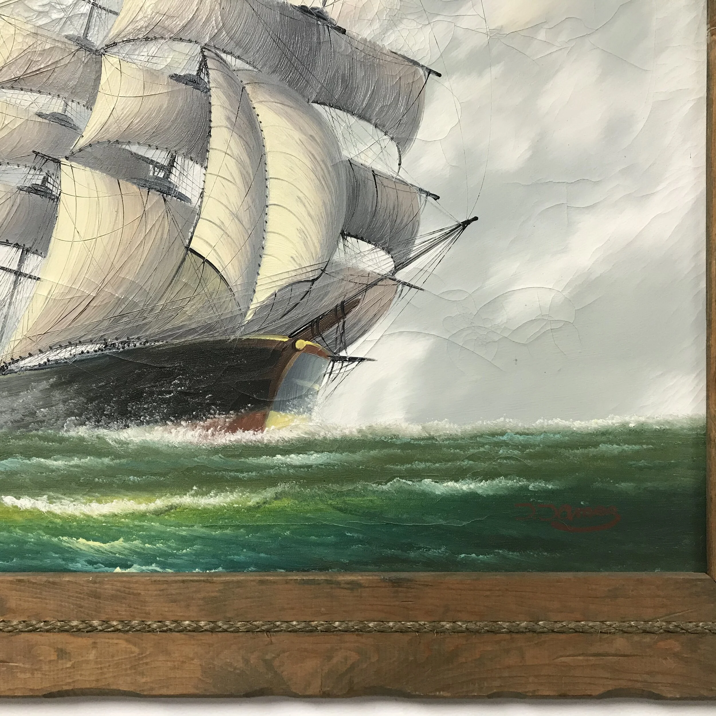 Large J James Oil on Canvas Clipper Ship with Sails — Ardesh